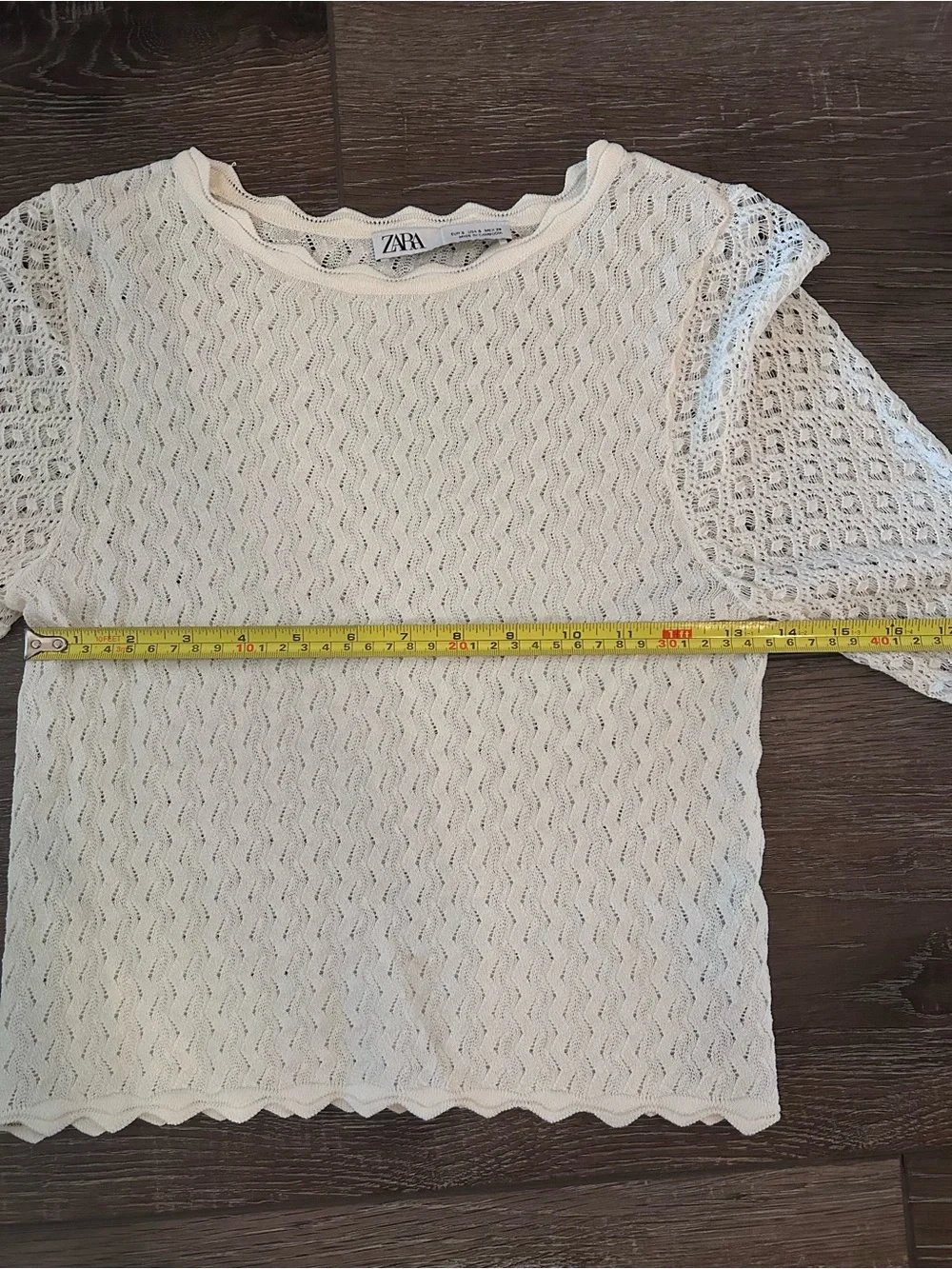 ZARA Ivory Open Knit Long-Sleeve Top Small